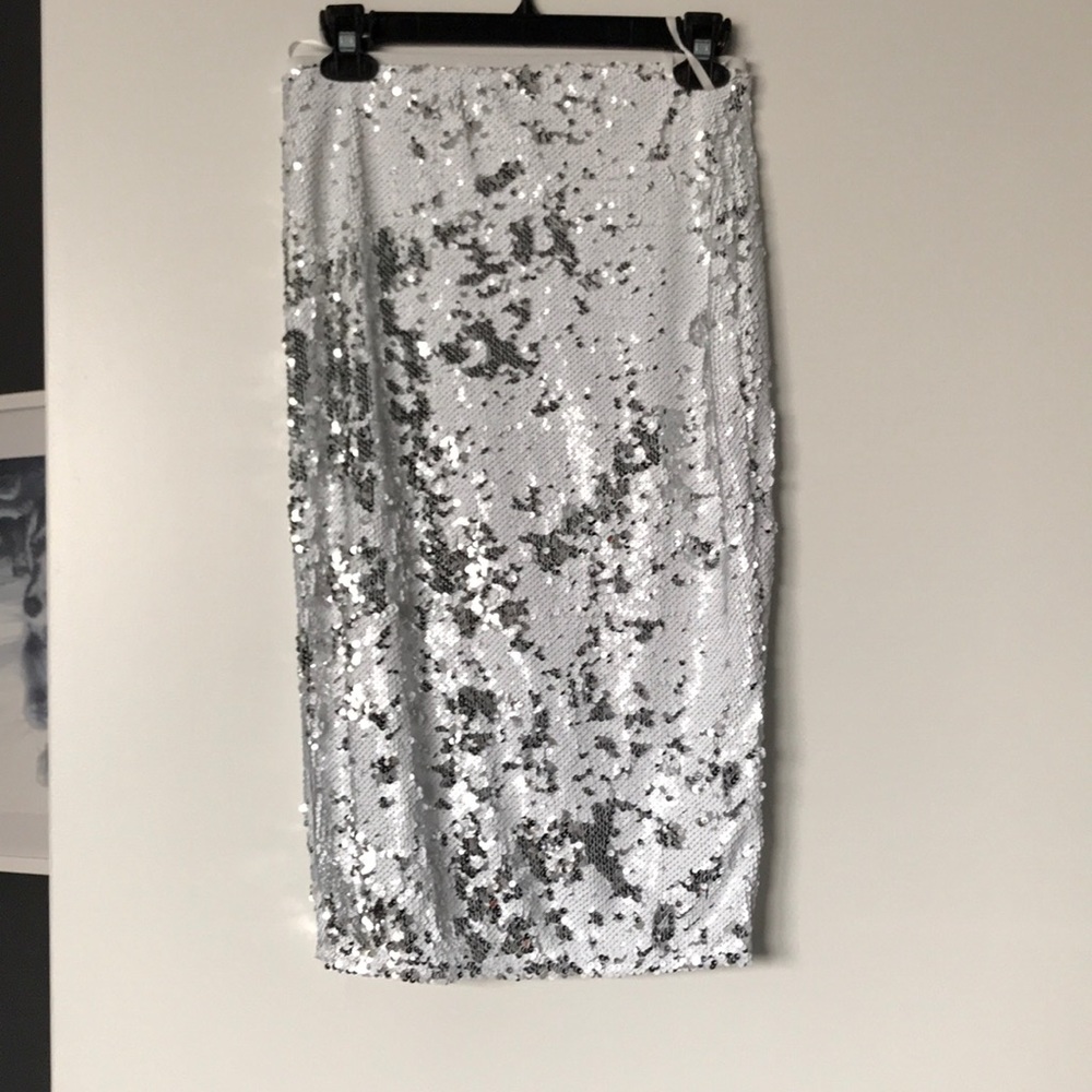 River island white-silver sequin pencil skirt